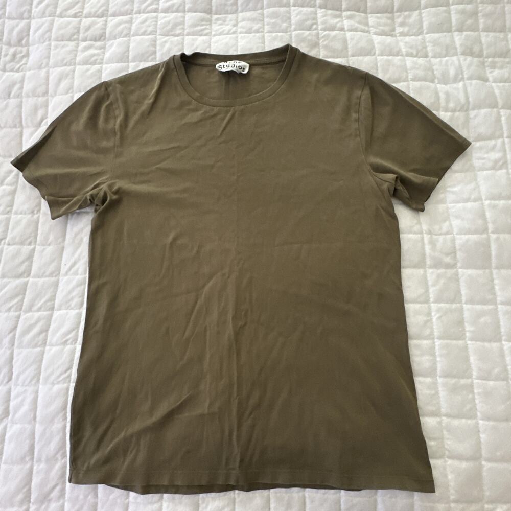 Acne Studios Shirt Mens Small Olive Green Crewneck Minimalist Streetwear Cotton